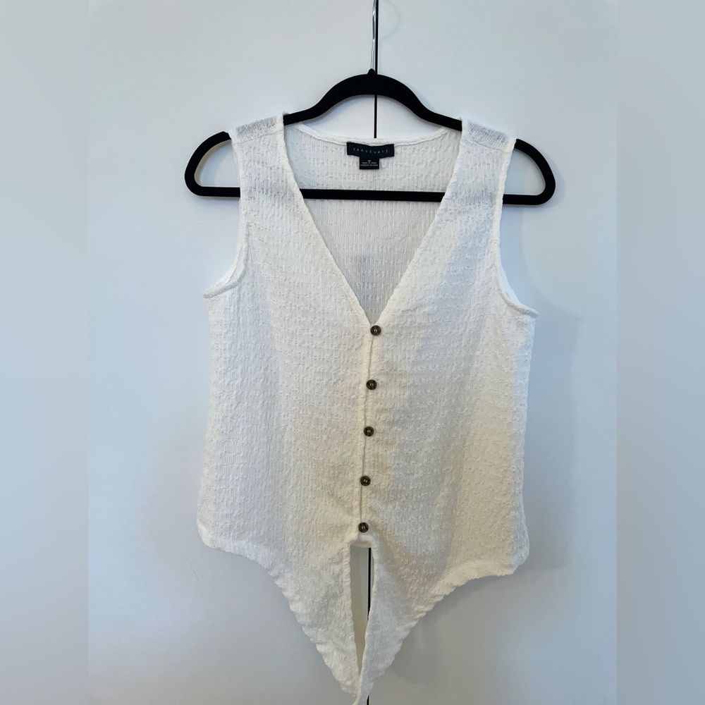 Sanctuary White Button Down Vest with Tie Front Detail